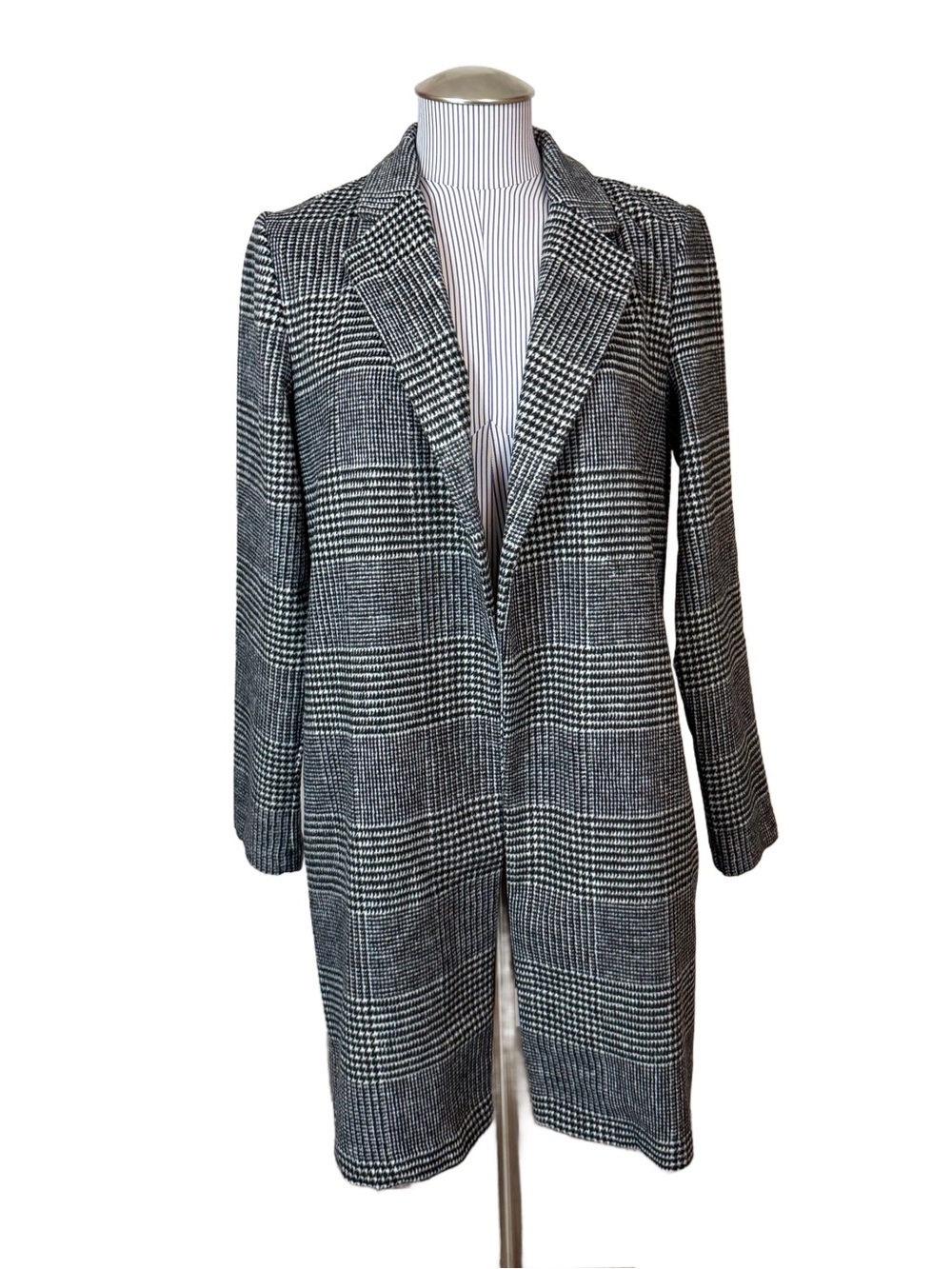 Love Tree S Plaid Black White Glen Mid-Length Car Coat Lightweight layer